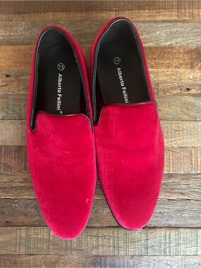 Alberto Fellini Sparko 03 Red Velvet Slip-On Loafers for Men.
